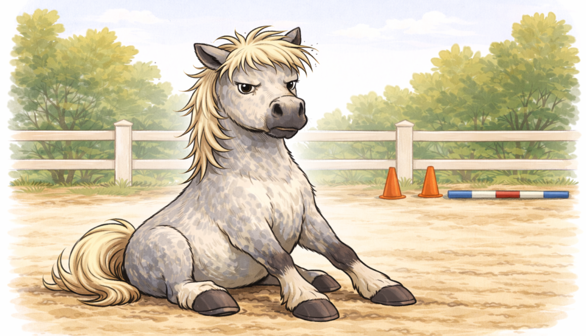 Bockiges Schimmelpony in der Reitbahn – pferdegestützte Selbsterfahrung Mallorca