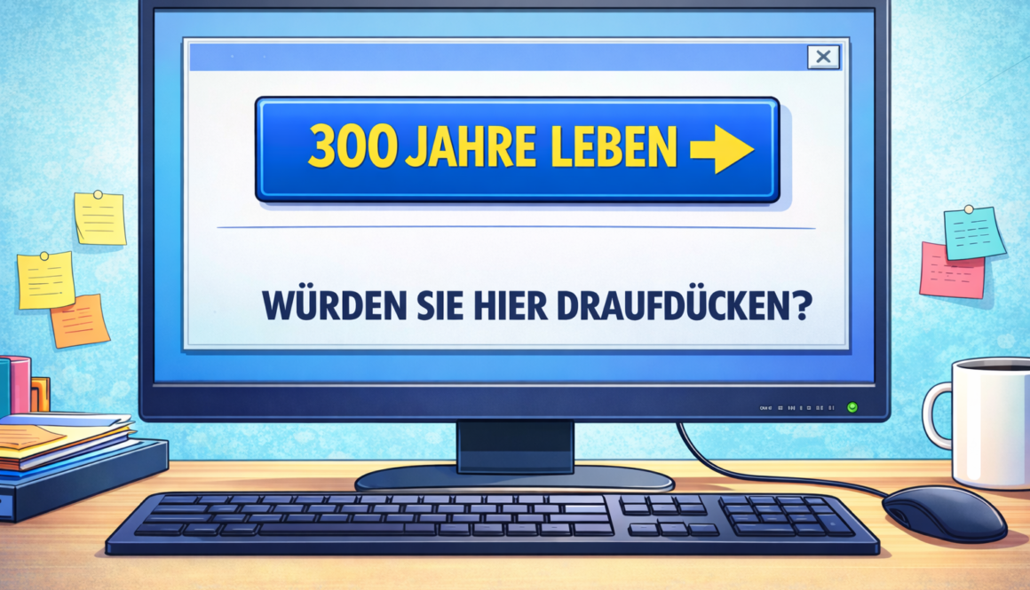 in Würde altern – Button für radikale Lebensverlängerung mit 300 Jahre leben