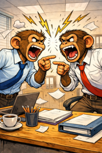 Dos primates discutiendo en una oficina: activación del sistema nervioso vegetativo en una situación de conflicto