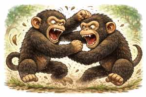 Dos primates en confrontación física: respuesta de lucha del sistema nervioso vegetativo