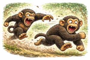 Dos primates huyen ante una amenaza: respuesta de huida del sistema nervioso vegetativo