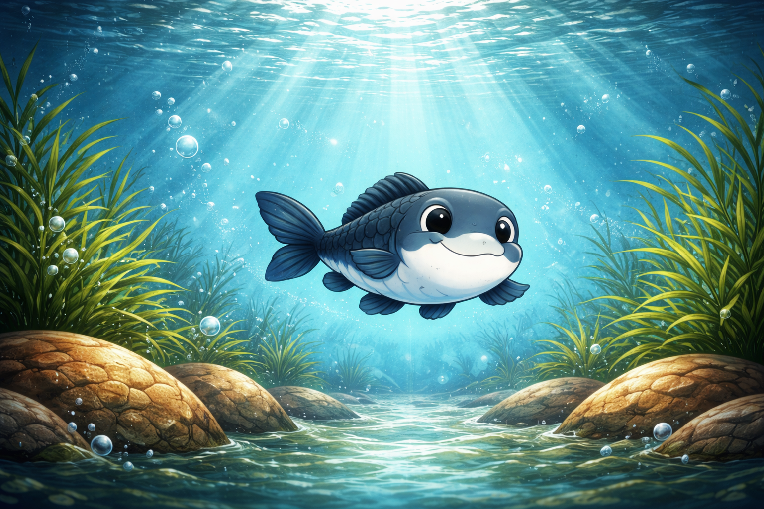 Durch Meditation müde – Fisch im Fluss als Bild für das Nervensystem