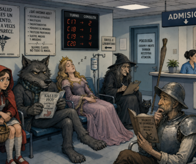 Cuentos y medicina en una sala de espera con el lobo, una bruja y una princesa dormida
