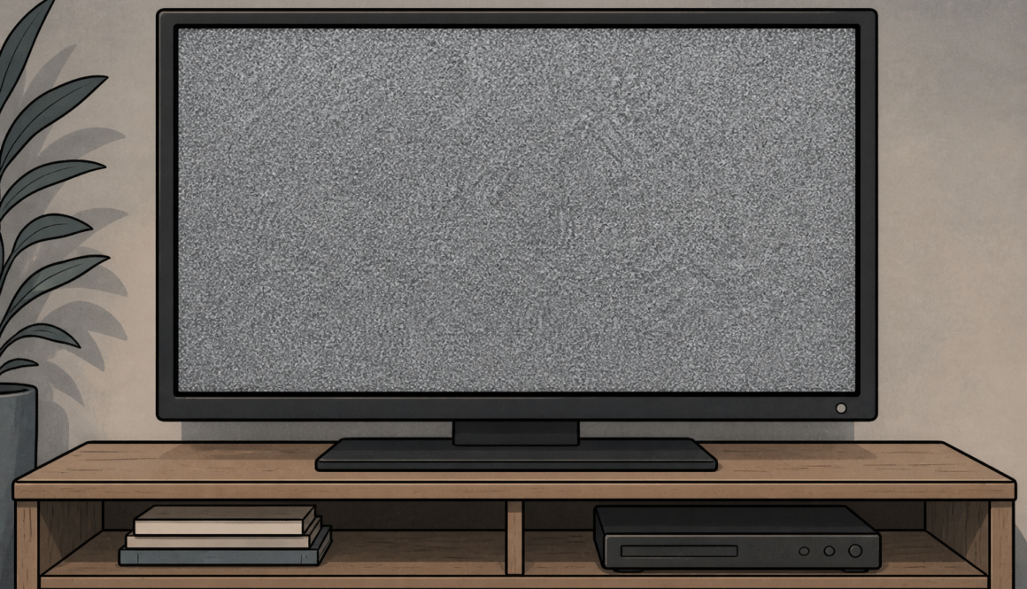 Fernseher mit grauem Bildschirm als Symbol für Depression ohne Traurigkeit und innere Leere