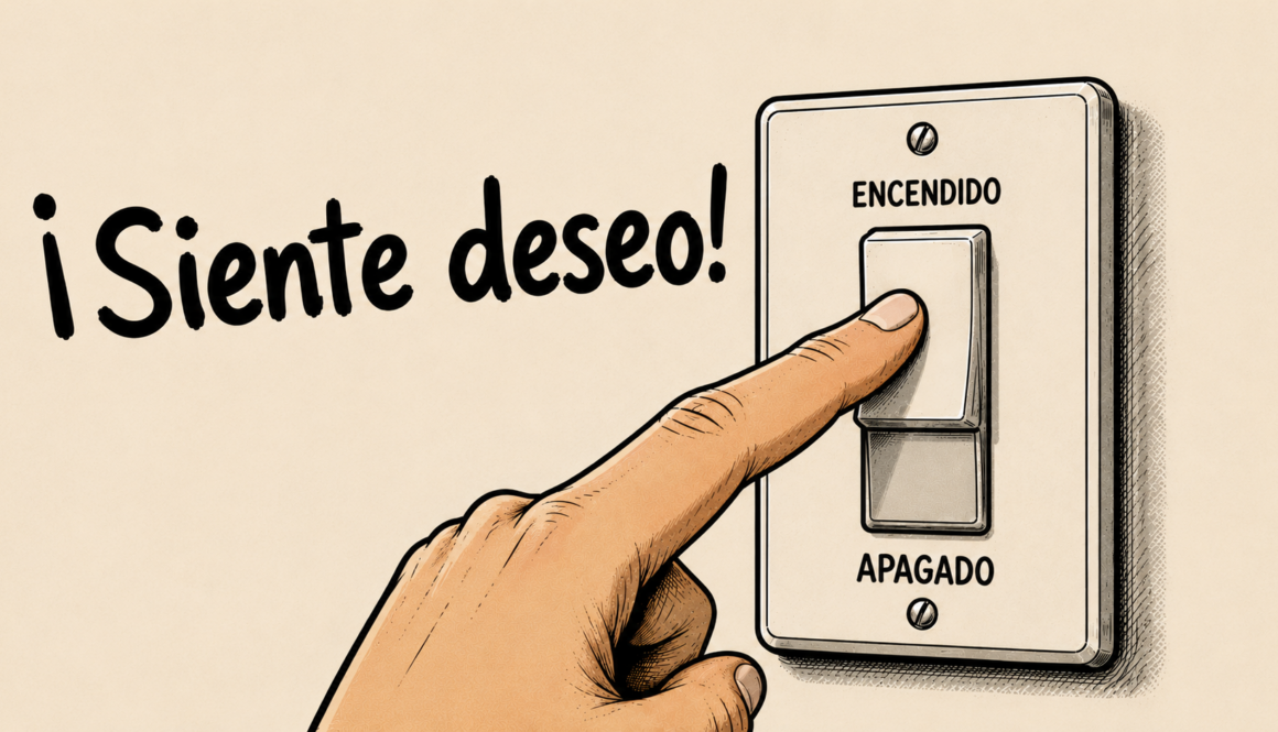 Ilustración de un interruptor con el texto «¡Siente deseo!». El deseo sexual no puede activarse como un interruptor.