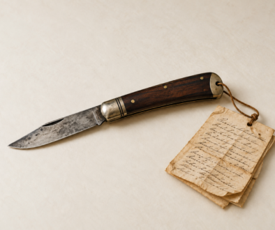Altes Messer mit angehängtem Beipackzettel als Sinnbild für Nebenwirkungen